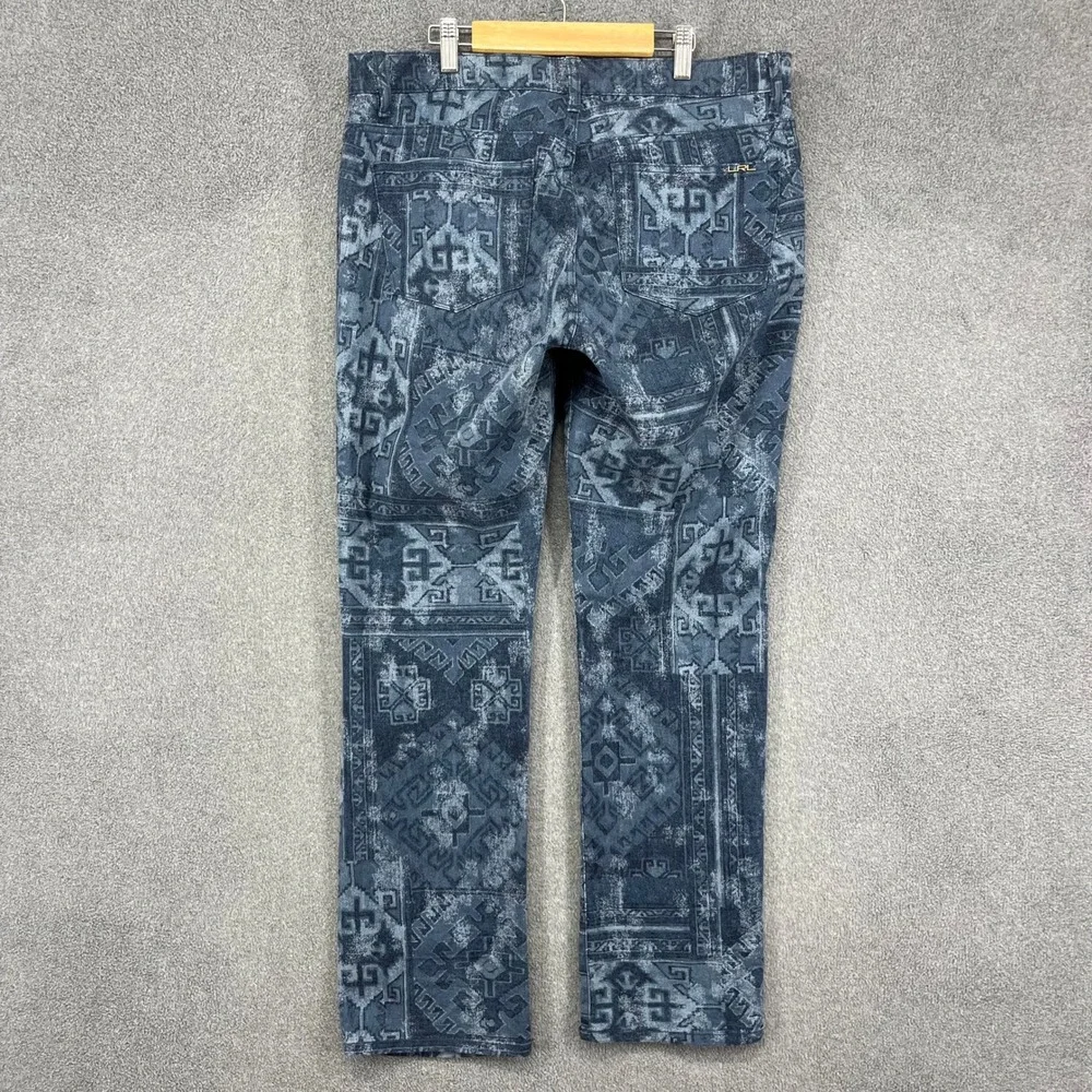 Lauren Ralph Lauren Straight Pants Women 12 Blue Southwestern Tribal Print Denim